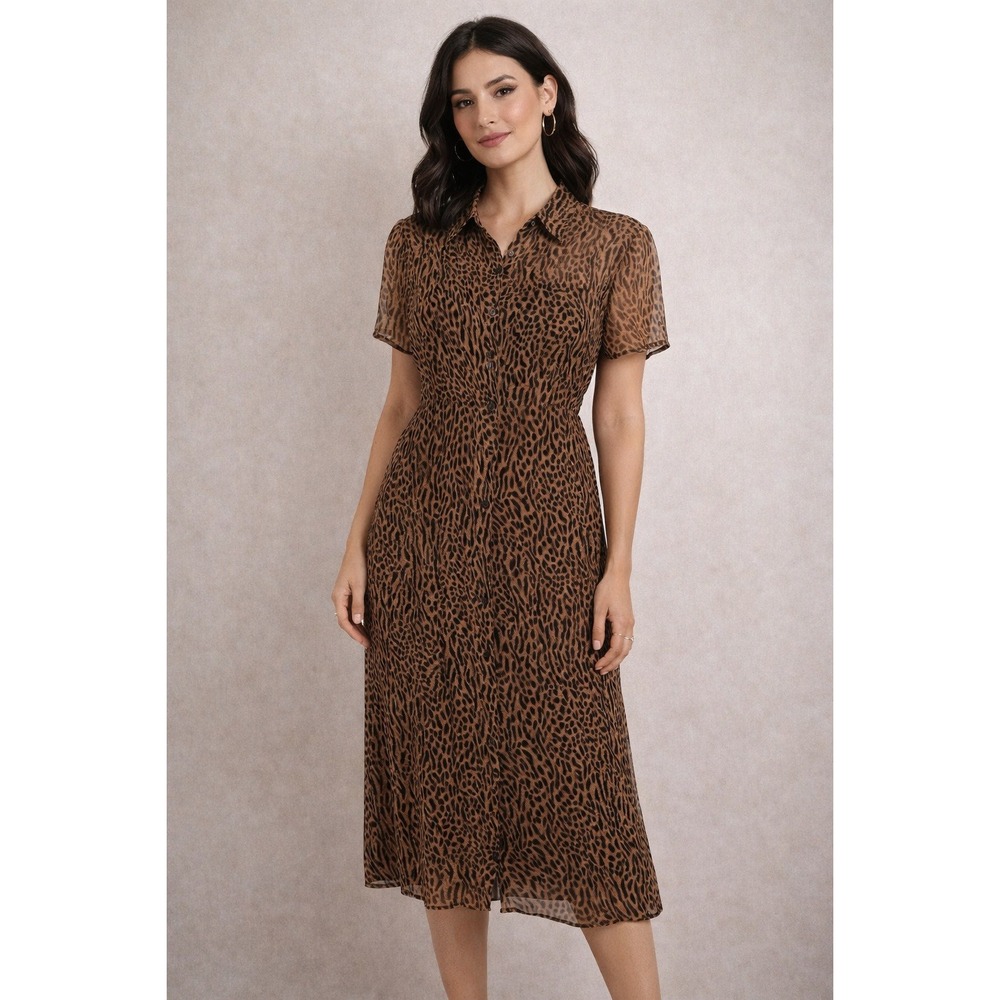 Robbie Bee Brown Animal Print Midi Dress